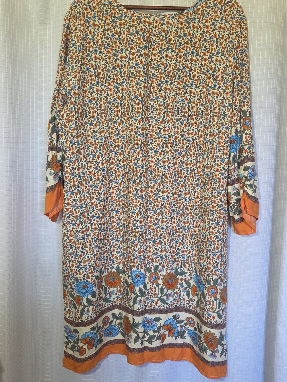 In'Voland Size 18 W Boho Tunic Dress Orange Blue Floral Tassel Peasant Beachy - Picture 7 of 12